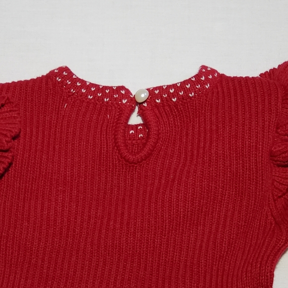 set-  knitted dress for girl with hat, christmas dress, 24 months.  Red. - Picture 7 of 13
